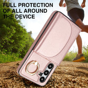 For Samsung Galaxy S25+ 5G Ring Holder Card Bag Skin Feel Phone Case(Rose Gold)