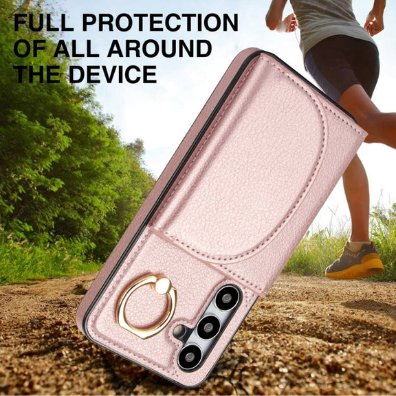 For Samsung Galaxy S25+ 5G Ring Holder Card Bag Skin Feel Phone Case(Rose Gold)