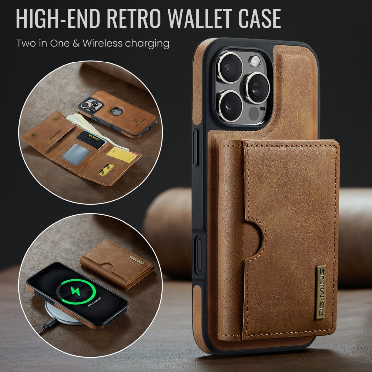 For iPhone 16 Pro Max DG.MING M6 Series RFID Tri-fold Card Bag Removable Leather Phone Case(Brown)