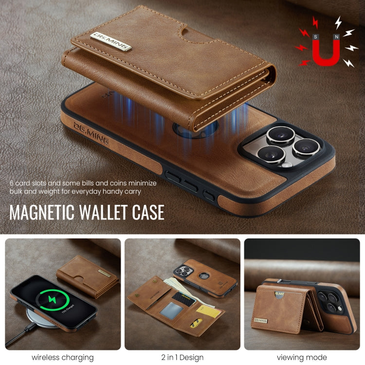 For iPhone 16 Pro Max DG.MING M6 Series RFID Tri-fold Card Bag Removable Leather Phone Case(Brown)