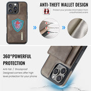 For iPhone 16 Pro Max DG.MING M6 Series RFID Tri-fold Card Bag Removable Leather Phone Case(Coffee)
