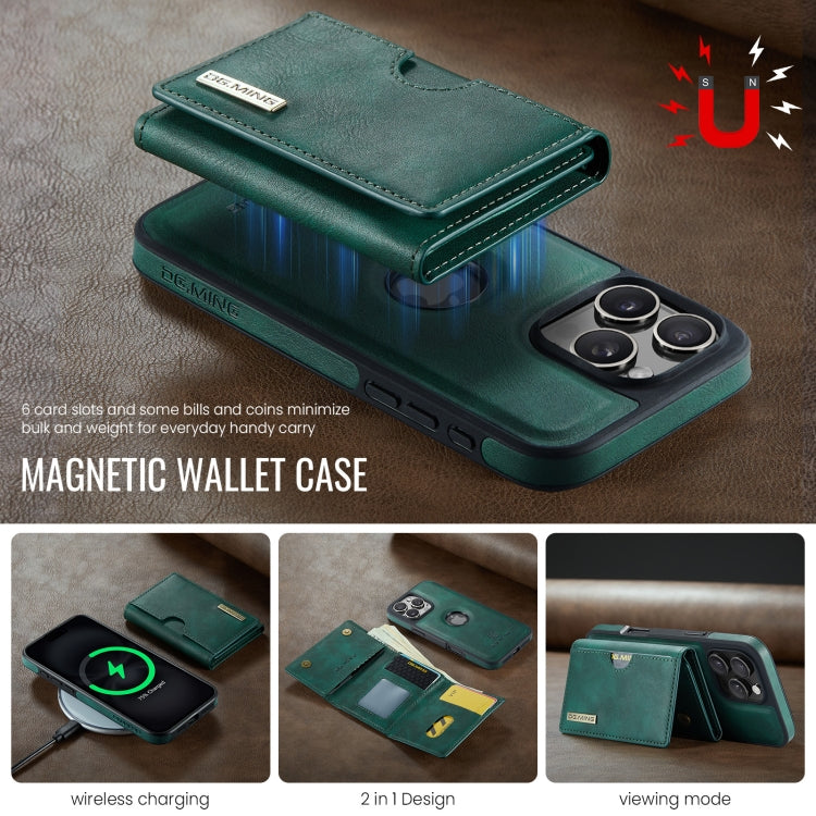 For iPhone 16 Pro Max DG.MING M6 Series RFID Tri-fold Card Bag Removable Leather Phone Case(Green)