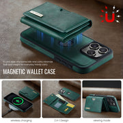 For iPhone 16 Pro Max DG.MING M6 Series RFID Tri-fold Card Bag Removable Leather Phone Case(Green)