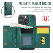 For iPhone 16 Pro Max DG.MING M6 Series RFID Tri-fold Card Bag Removable Leather Phone Case(Green)