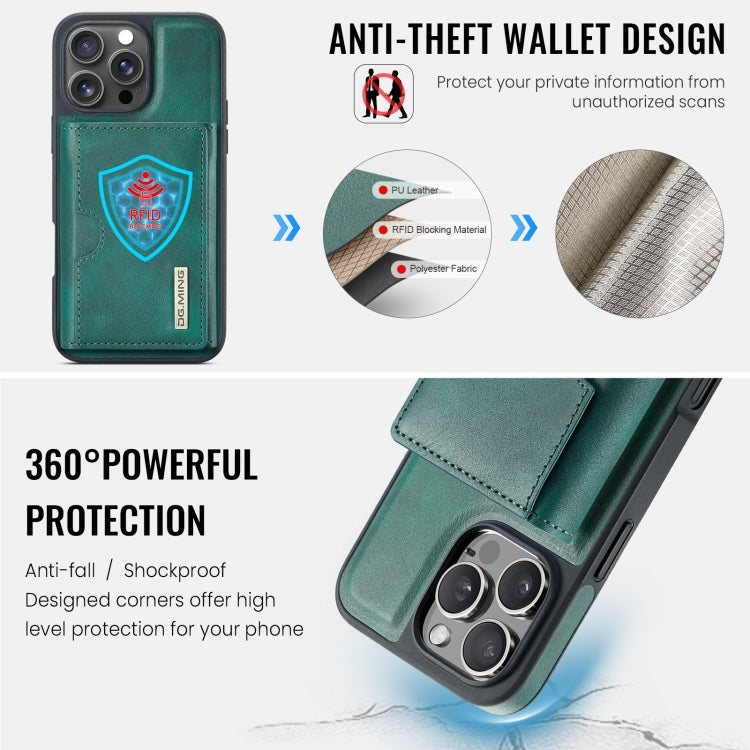 For iPhone 16 Pro Max DG.MING M6 Series RFID Tri-fold Card Bag Removable Leather Phone Case(Green)