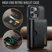 For iPhone 16 Pro DG.MING M6 Series RFID Tri-fold Card Bag Removable Leather Phone Case(Black)