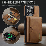 For iPhone 16 Pro DG.MING M6 Series RFID Tri-fold Card Bag Removable Leather Phone Case(Brown)