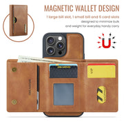 For iPhone 16 Pro DG.MING M6 Series RFID Tri-fold Card Bag Removable Leather Phone Case(Brown)