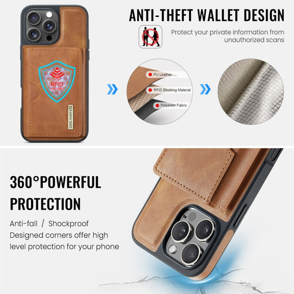 For iPhone 16 Pro DG.MING M6 Series RFID Tri-fold Card Bag Removable Leather Phone Case(Brown)