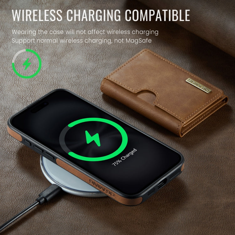 For iPhone 16 Pro DG.MING M6 Series RFID Tri-fold Card Bag Removable Leather Phone Case(Brown)