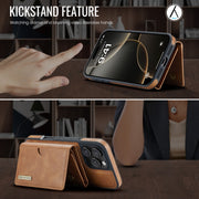 For iPhone 16 Pro DG.MING M6 Series RFID Tri-fold Card Bag Removable Leather Phone Case(Brown)