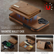 For iPhone 16 Plus DG.MING M6 Series RFID Tri-fold Card Bag Removable Leather Phone Case(Brown)