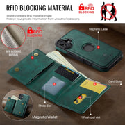 For iPhone 16 Plus DG.MING M6 Series RFID Tri-fold Card Bag Removable Leather Phone Case(Green)