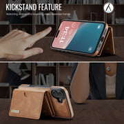 For iPhone 16 DG.MING M6 Series RFID Tri-fold Card Bag Removable Leather Phone Case(Brown)