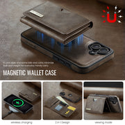 For iPhone 16 DG.MING M6 Series RFID Tri-fold Card Bag Removable Leather Phone Case(Coffee)