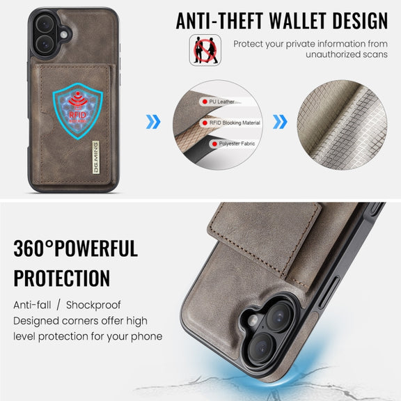 For iPhone 16 DG.MING M6 Series RFID Tri-fold Card Bag Removable Leather Phone Case(Coffee)