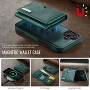 For iPhone 16 DG.MING M6 Series RFID Tri-fold Card Bag Removable Leather Phone Case(Green)