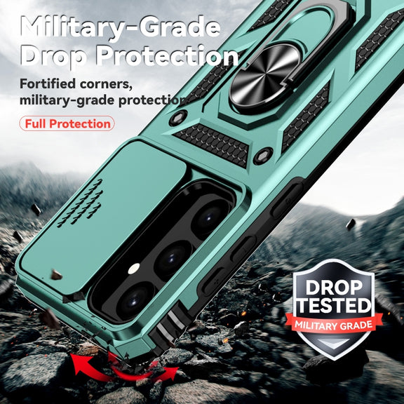 For Samsung Galaxy S25+ 5G Sliding Camshield Holder Phone Case(Green)