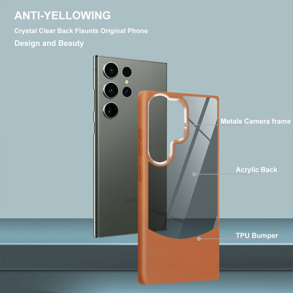 For Samsung Galaxy S25+ 5G Litchi Texture TPU Hybrid Acrylic Phone Case(Brown)