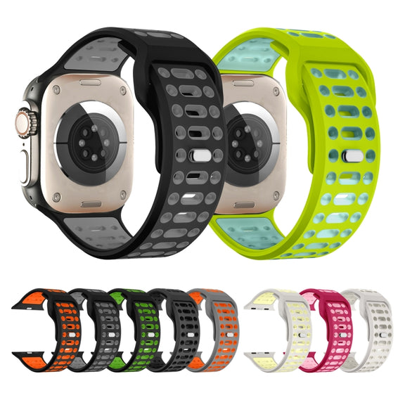 For Apple Watch 46mm / 49mm / 45mm / 44mm Single Nail Dual-Color Multi-hole Silicone Watch Band(Grey Orange)