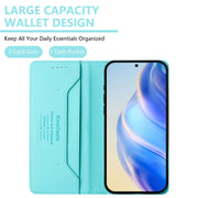 For Honor Magic6 Pro Global RC01 Dual-Folded Magnetic Suction RFID Leather Phone Case(Mint Green)