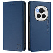 For Honor Magic6 Pro Global RC01 Dual-Folded Magnetic Suction RFID Leather Phone Case(Dark Blue)