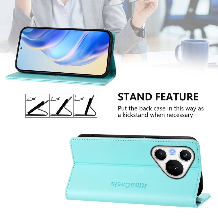 For Huawei Pura 70 RC01 Dual-Folded Magnetic Suction RFID Leather Phone Case(Mint Green)