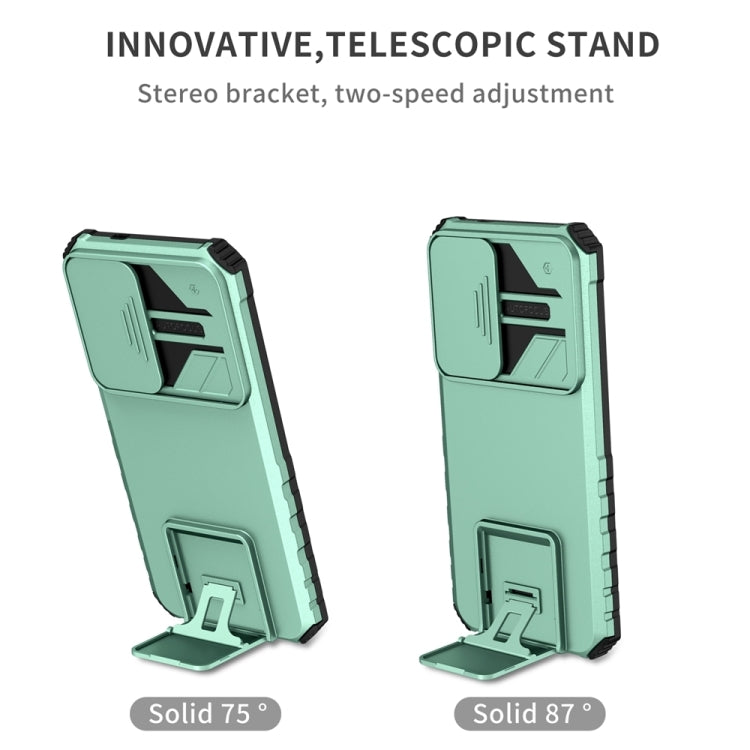 For Samsung Galaxy S25 5G Stereoscopic Holder Sliding Camshield Phone Case(Light Green)