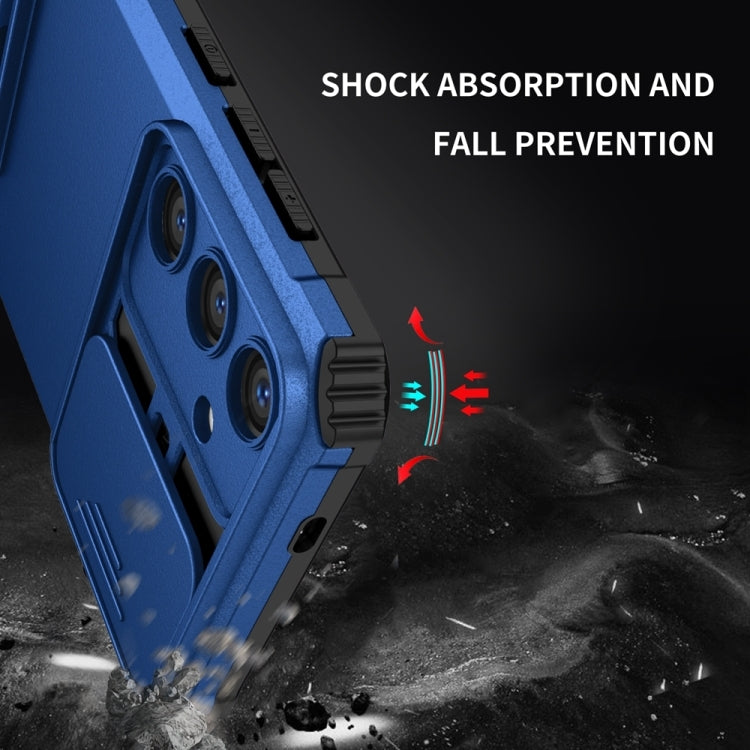 For Samsung Galaxy S25+ 5G Stereoscopic Holder Sliding Camshield Phone Case(Blue)
