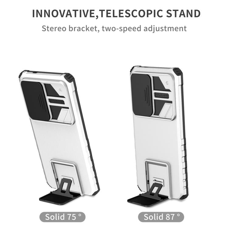 For Samsung Galaxy S25 Ultra 5G Stereoscopic Holder Sliding Camshield Phone Case(White)