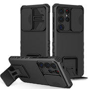 For Samsung Galaxy S25 Ultra 5G Stereoscopic Holder Sliding Camshield Phone Case(Black)