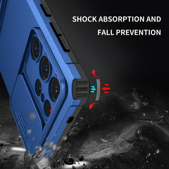 For Samsung Galaxy S25 Ultra 5G Stereoscopic Holder Sliding Camshield Phone Case(Blue)