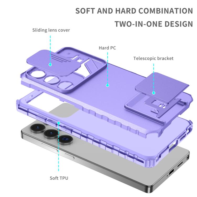 For Samsung Galaxy S25 Ultra 5G Stereoscopic Holder Sliding Camshield Phone Case(Purple)
