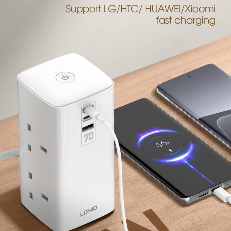 LDNIO SC4396 70W Desktop Multi-function GaN Desktop Charger 2AC, 1U, 2C with 1 Socket, Plug:UK Plug(White)