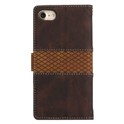 For iPhone 16e Grid Stitching Leather Phone Case with Lanyard(Brown)