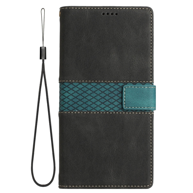 For iPhone 16e Grid Stitching Leather Phone Case with Lanyard(Black)