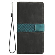 For iPhone 16e Grid Stitching Leather Phone Case with Lanyard(Black)