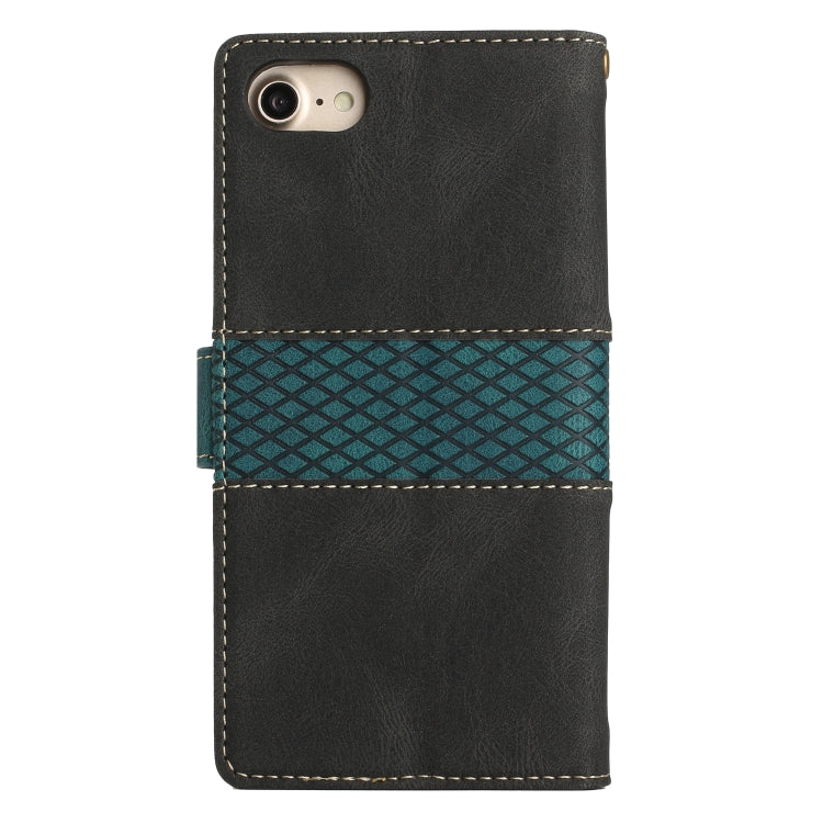 For iPhone 16e Grid Stitching Leather Phone Case with Lanyard(Black)