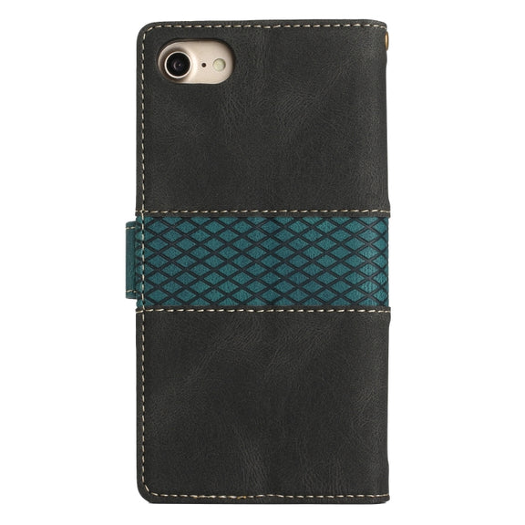 For iPhone 16e Grid Stitching Leather Phone Case with Lanyard(Black)