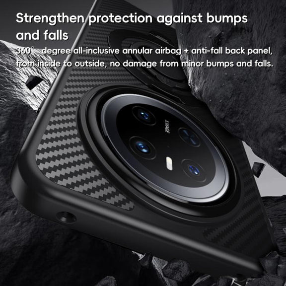 For Huawei Mate 70 Carbon Fiber MagSafe Phone Case with 360 Degree Rotating Holder(Black)