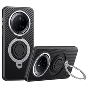 For Huawei Mate 70 Carbon Fiber MagSafe Phone Case with 360 Degree Rotating Holder(Black Silver)