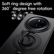 For Huawei Mate 70 Pro / 70 Pro+ Carbon Fiber MagSafe Phone Case with 360 Degree Rotating Holder(Black Silver)