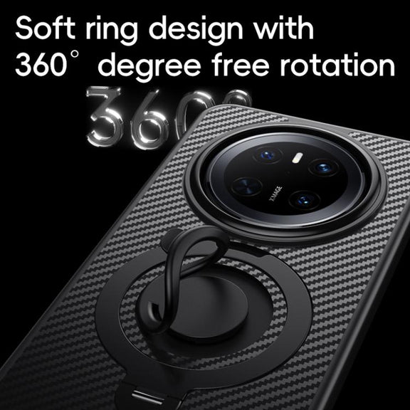 For Huawei Mate 70 Pro / 70 Pro+ Carbon Fiber MagSafe Phone Case with 360 Degree Rotating Holder(Black Silver)