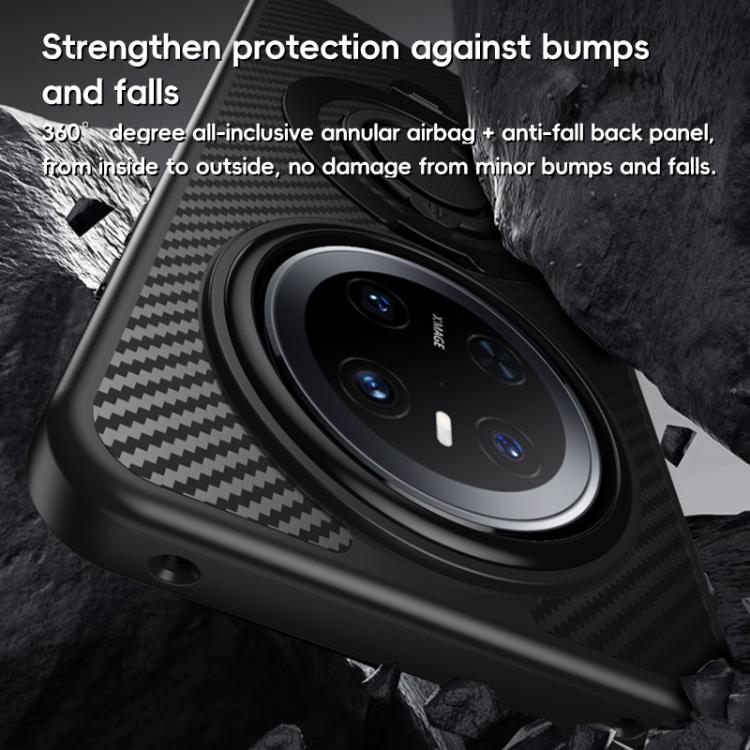 For Huawei Mate 70 Pro / 70 Pro+ Carbon Fiber MagSafe Phone Case with 360 Degree Rotating Holder(Black Silver)
