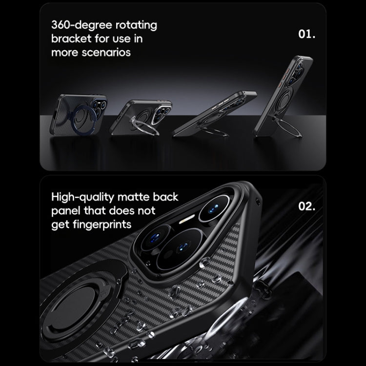 For Huawei Pura 70 Carbon Fiber MagSafe Phone Case with 360 Degree Rotating Holder(Black)