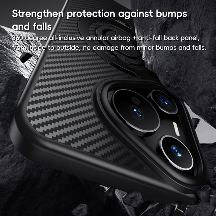 For Huawei Pura 70 Carbon Fiber MagSafe Phone Case with 360 Degree Rotating Holder(Black)