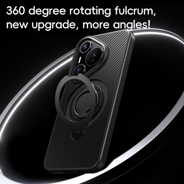 For Huawei Pura 70 Carbon Fiber MagSafe Phone Case with 360 Degree Rotating Holder(Black)