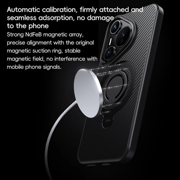For Huawei Pura 70 Carbon Fiber MagSafe Phone Case with 360 Degree Rotating Holder(Black)