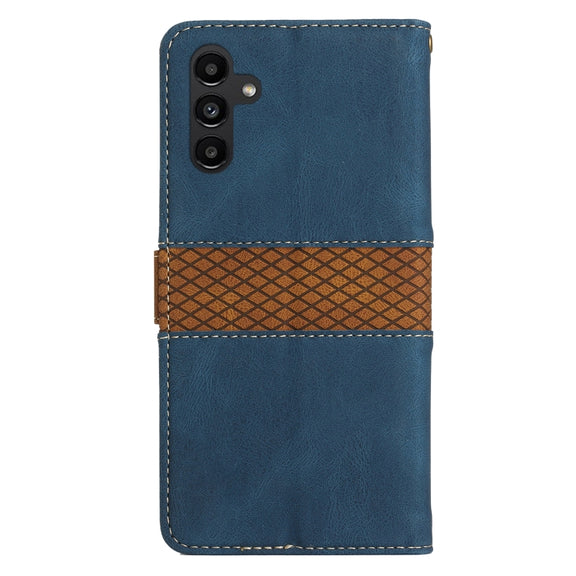 For Samsung Galaxy S25 5G Grid Stitching Leather Phone Case with Lanyard(Blue)