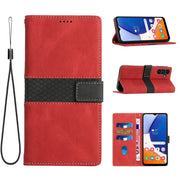 For Samsung Galaxy S25 5G Grid Stitching Leather Phone Case with Lanyard(Red)
